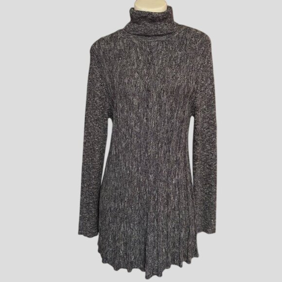 Heathered Black Knitted Style Long Sleeve Turtleneck Skater Stretch Mini Dress - Picture 1 of 10